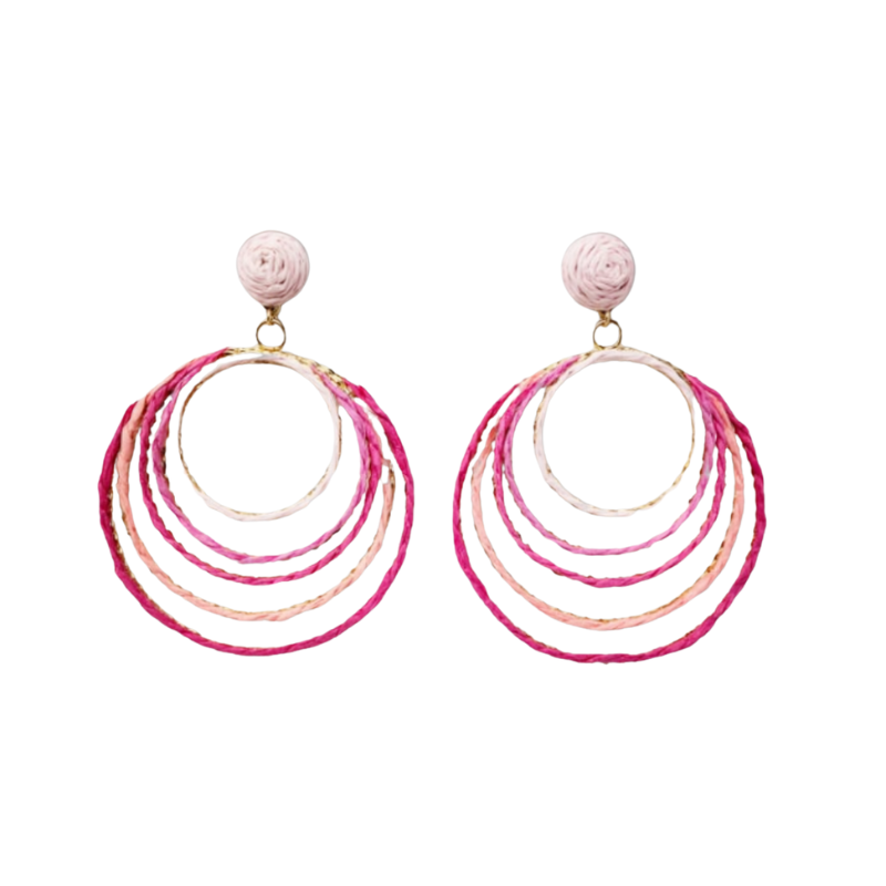 Bohemian Style Rattan Mix Pink Circles Earrings