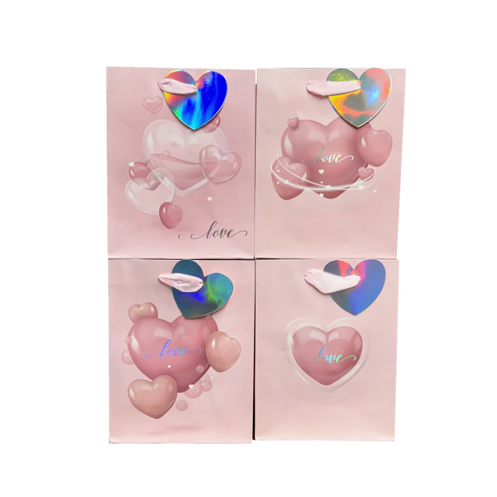 Paper Bag Pink Heart 12/Pk
