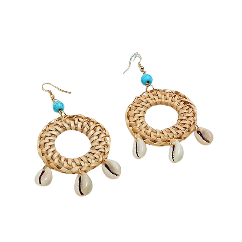 Handmade Shells Circle Rattan Earrings