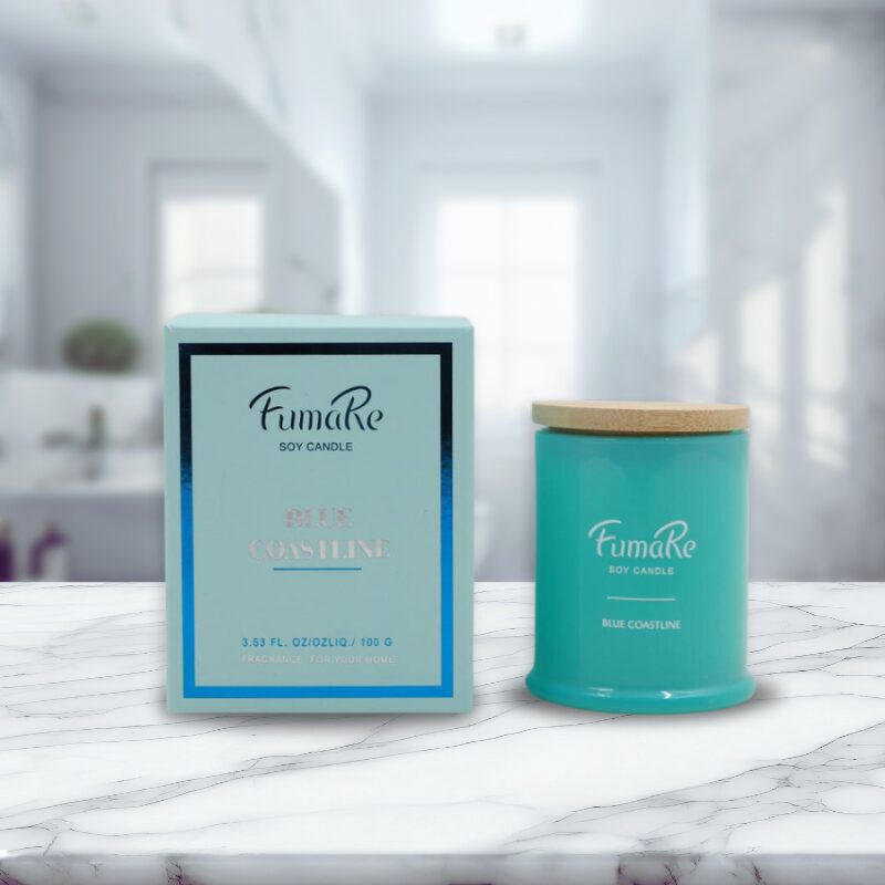 Fumare Scented Glass Candle With Nature Bamboo Lid - Blue Coastline