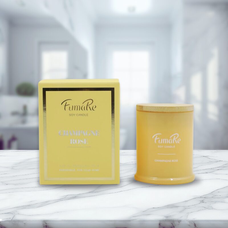 Fumare Scented Glass Candle With Nature Bamboo Lid - Champagne Rose
