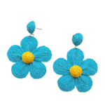 Handmade Bohemian Blue Flower Rattan Earrings