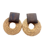 Handmade Brown Square & Circle Rattan Earrings