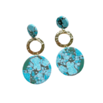 Soft Polymer Clay Golden Blue Marble Round Earrings