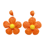 Handmade Bohemian Orange Rattan Flower Earrings