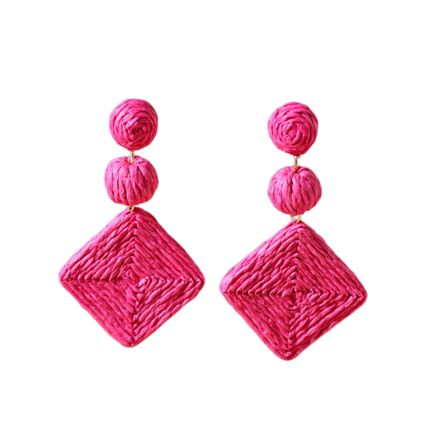 Handmade Bohemian Pink Square Rattan Earrings