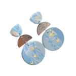 Soft Polymer Clay Silver & Blue Round Dangle Earrings