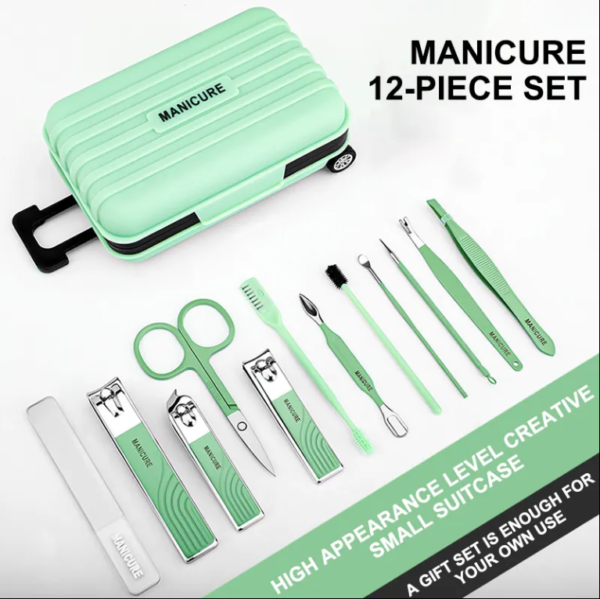 Premium 12-Piece Manicure & Grooming Set Travel Case – All-in-One Care for Hands, Feet & Face - Image 3