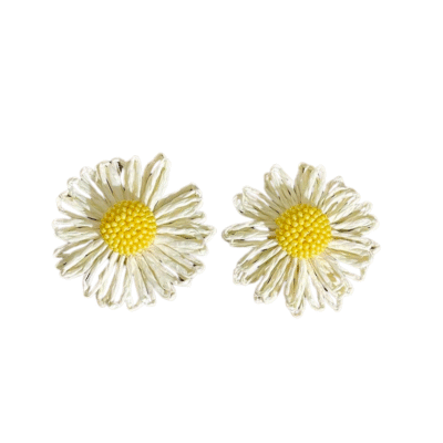 Bohemian Style Rattan Large White Daisy Earrings
