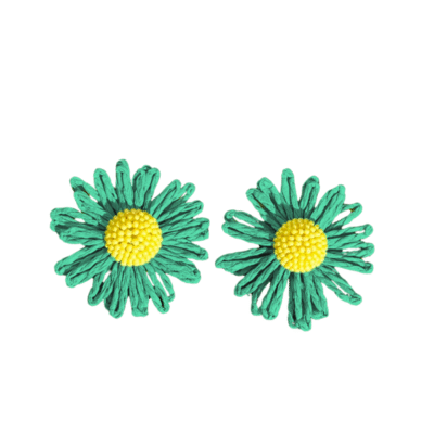 Bohemian Rattan Large Turquoise Daisy Earrings