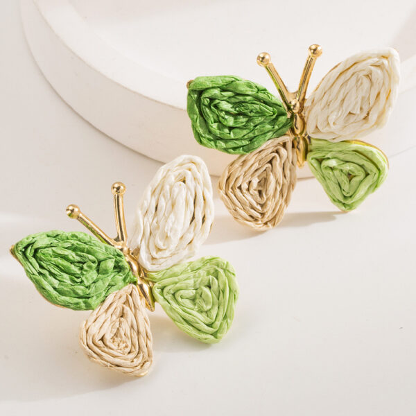 Bohemian Style Rattan Mix Green Butterfly Earrings - Image 2