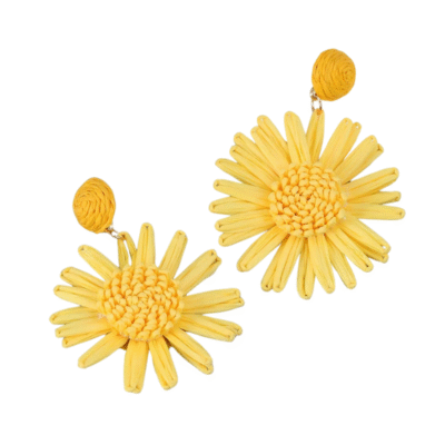 Bohemian Style Rattan Large Yellow Daisy Earrings