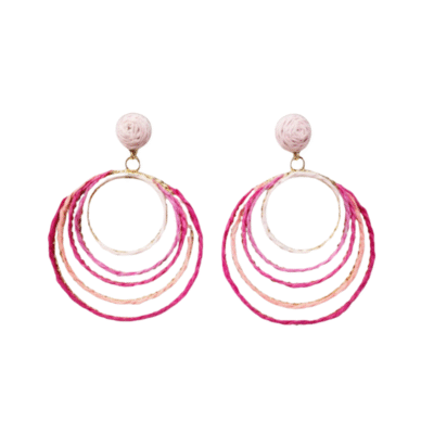 Bohemian Style Rattan Mix Pink Circles Earrings