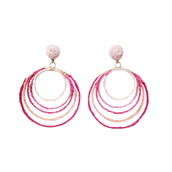 Bohemian Style Rattan Mix Pink Circles Earrings