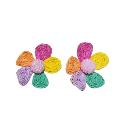 Bohemian Style Rattan Rainbow Flower Earrings