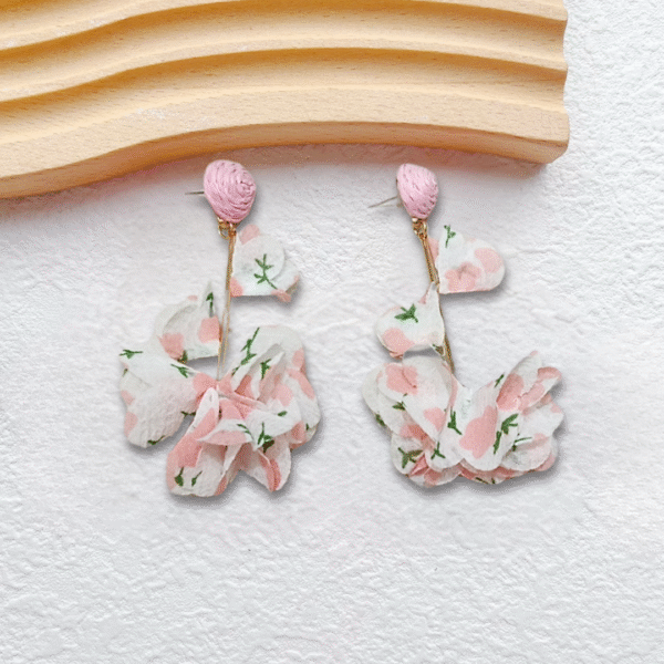 Pink Floral Dangle Earrings - Image 2