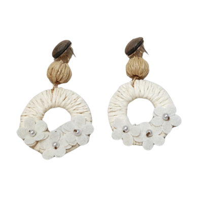 Natural Rattan Circle w Flower Earrings