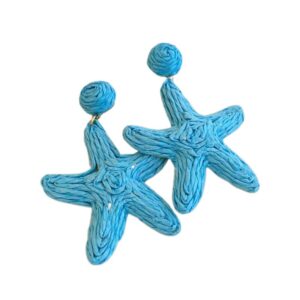 Handmade Bohemian Raffia Blue Star Earrings