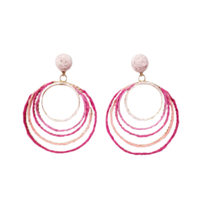 Bohemian Style Rattan Mix Pink Circles Earrings