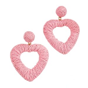 Baby Pink Heart Rattan Earrings
