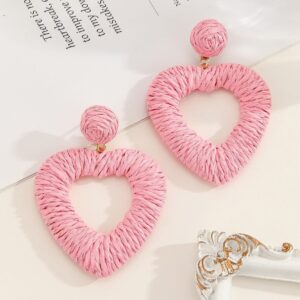 Baby Pink Heart Rattan Earrings