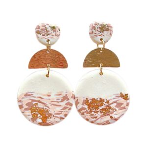 Soft Polymer Clay Gold & White Round Dangle Earrings
