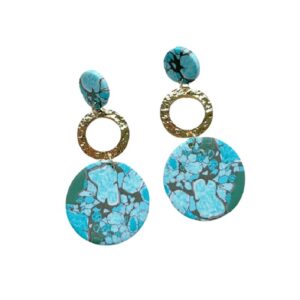 Soft Polymer Clay Golden Blue Marble Round Earrings