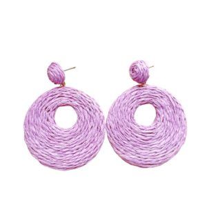 Handmade Bohemian Purple Circle Rattan Earrings