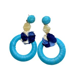 Handmade Round Blue Rose Earrings