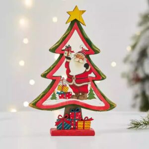 Wooden Santa Christmas Tree Tabletop Decor