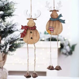 Wooden Reindeer With Bell Hanging