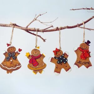 Wooden Gingerbread Man Ornaments Set 12pcs
